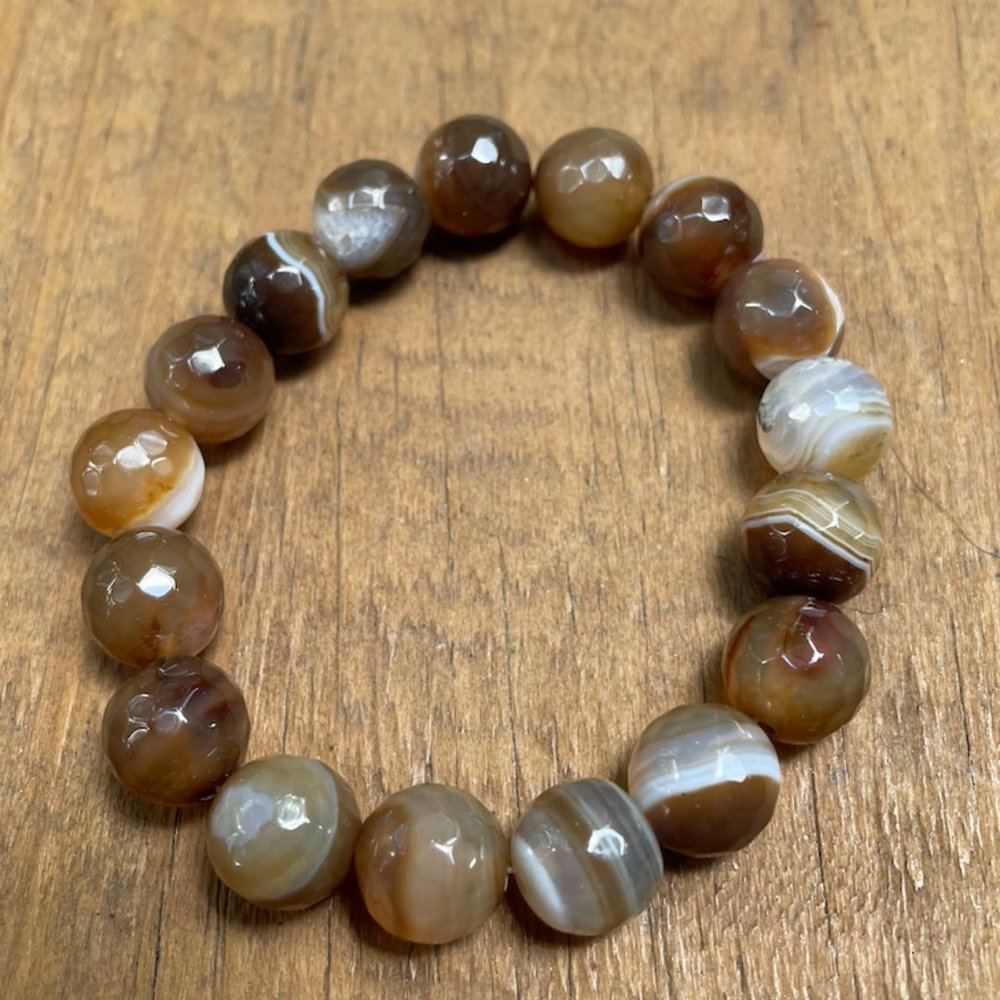 Hand Made Glass Beaded Brown Tone Stretch Bracelet - 8.5"